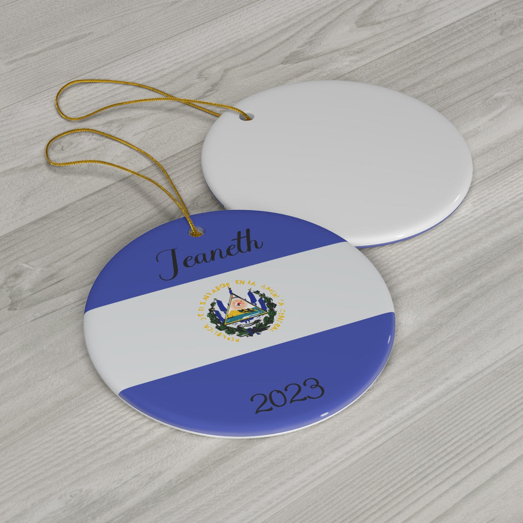 Personalized El Salvador Ornament, Christmas Decor, Holiday Decor, Salvadoran Flag Blue, Latin America, World Travel, Gift, Custom Souvenir