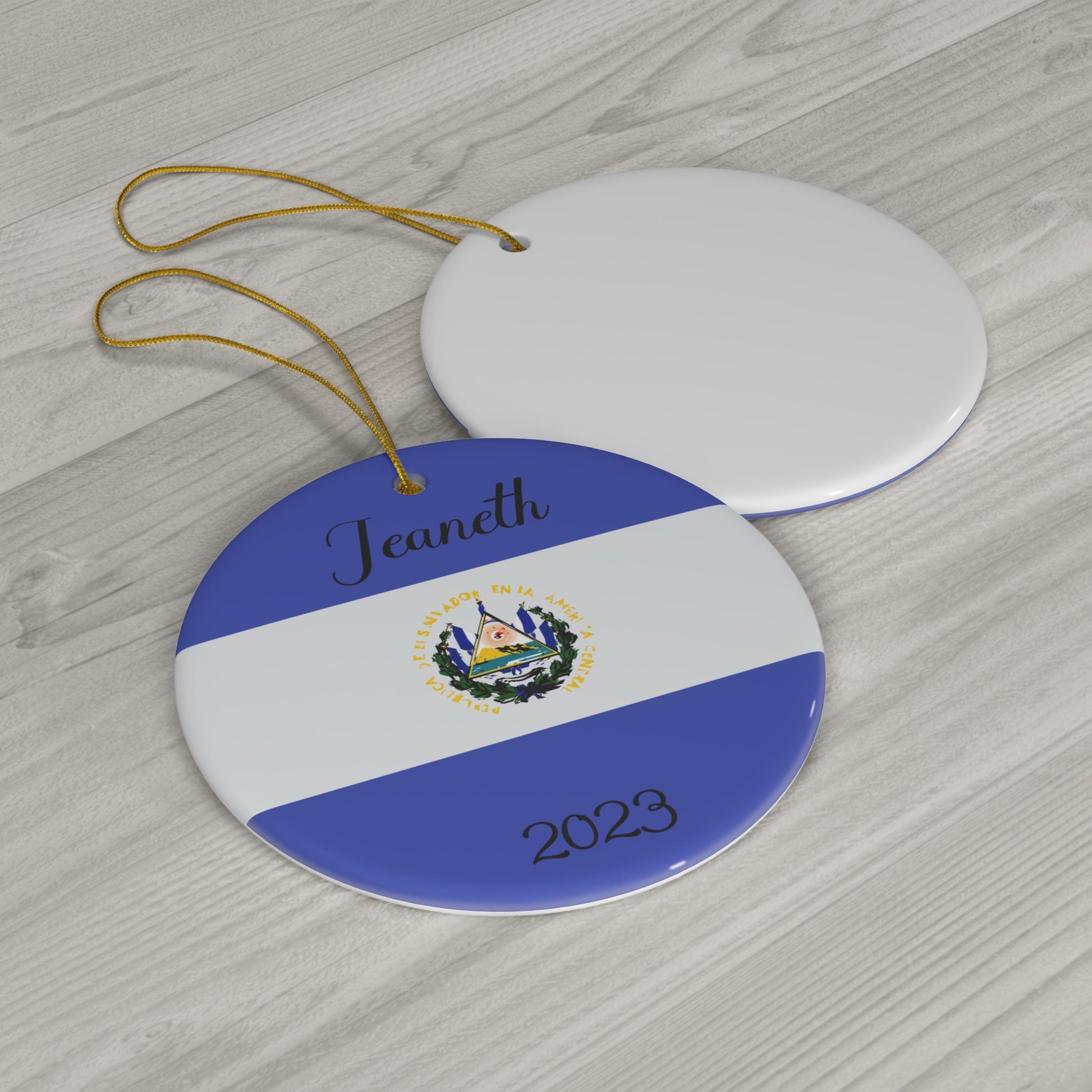 Personalized El Salvador Ornament, Christmas Decor, Holiday Decor, Salvadoran Flag Blue, Latin America, World Travel, Gift, Custom Souvenir