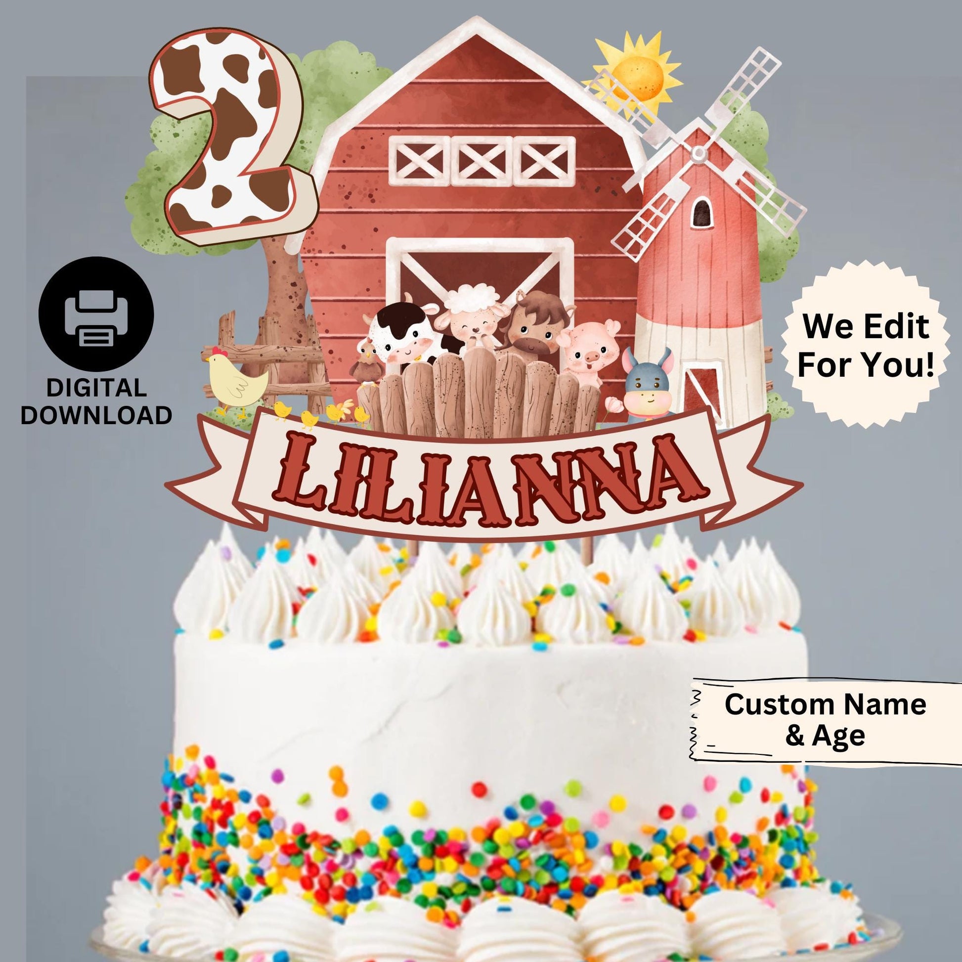 Personalized Farm Animal Birthday Cake Topper, Barnyard Birthday Cake Topper