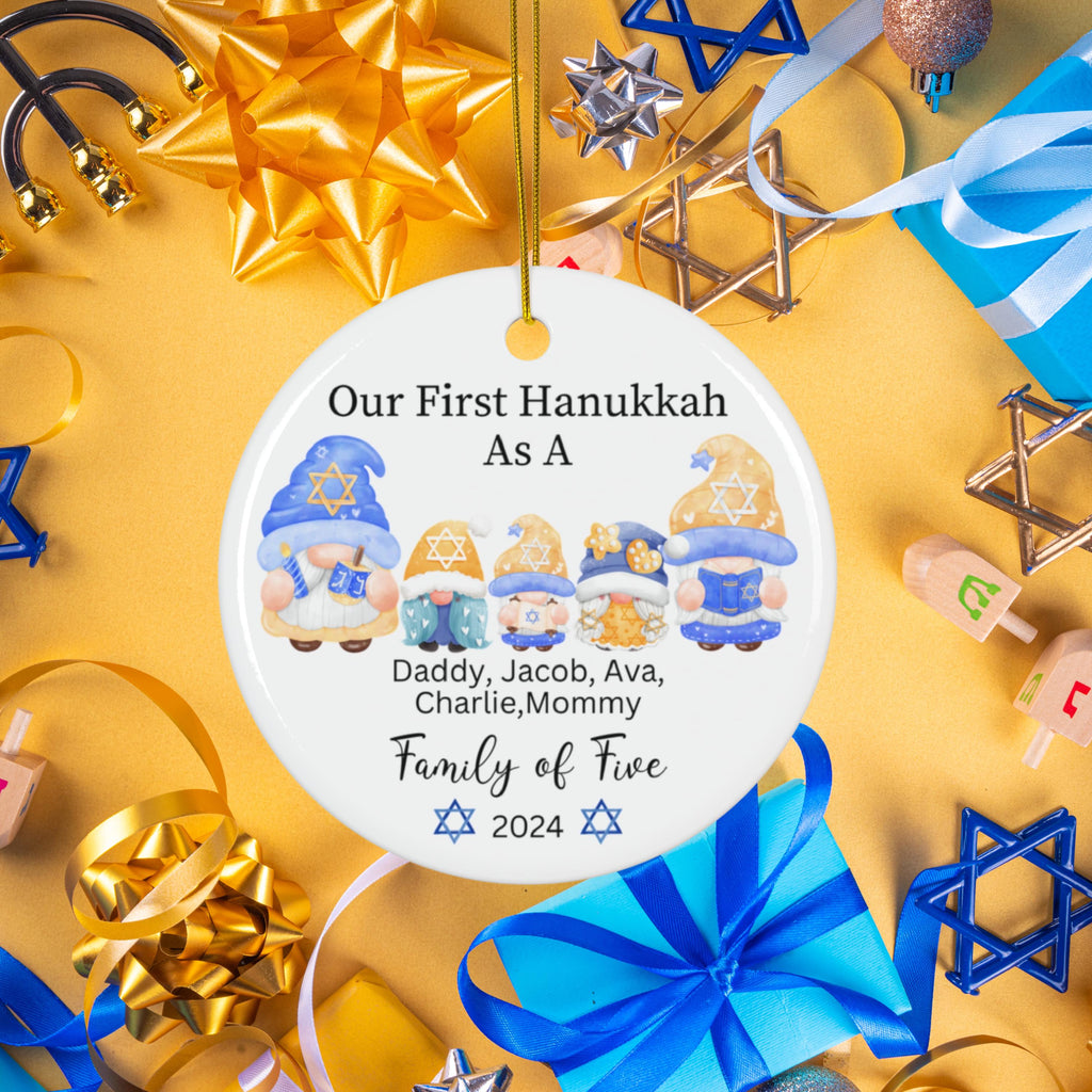Our First Hanukkah Personalized Ornament, 2024, Family of 3 Hanukkah Ornament, Babys 1st Hanukkah, Hanukkah Gift, Hanukkah Family Ornament