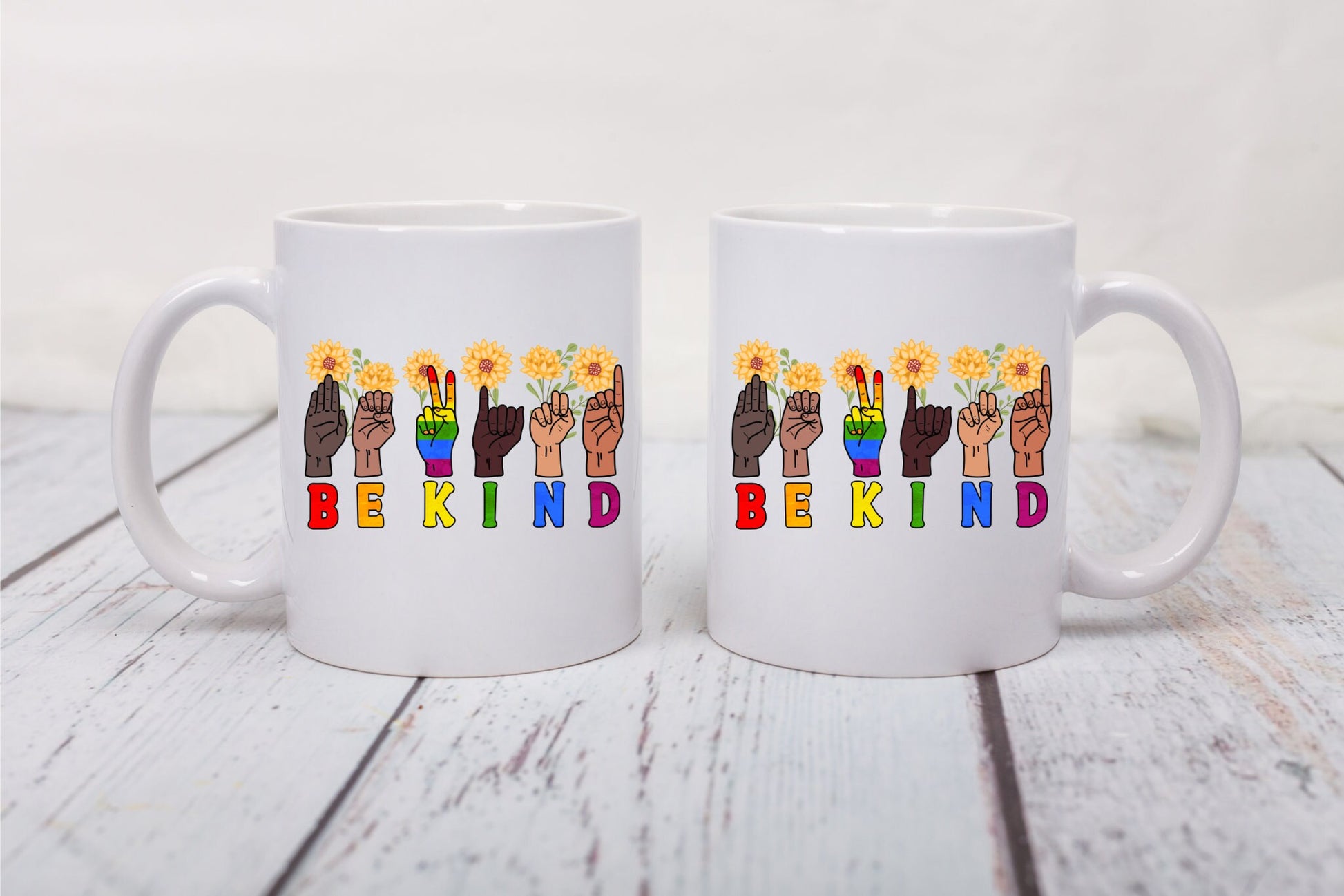 Be Kind Sign Language Mug, ASL Coffee Cup, Sunflower ASL Coffee Cup, Hand Sign Language Mug, Deaf Community Mug, Holiday Gift, Kindness Mug