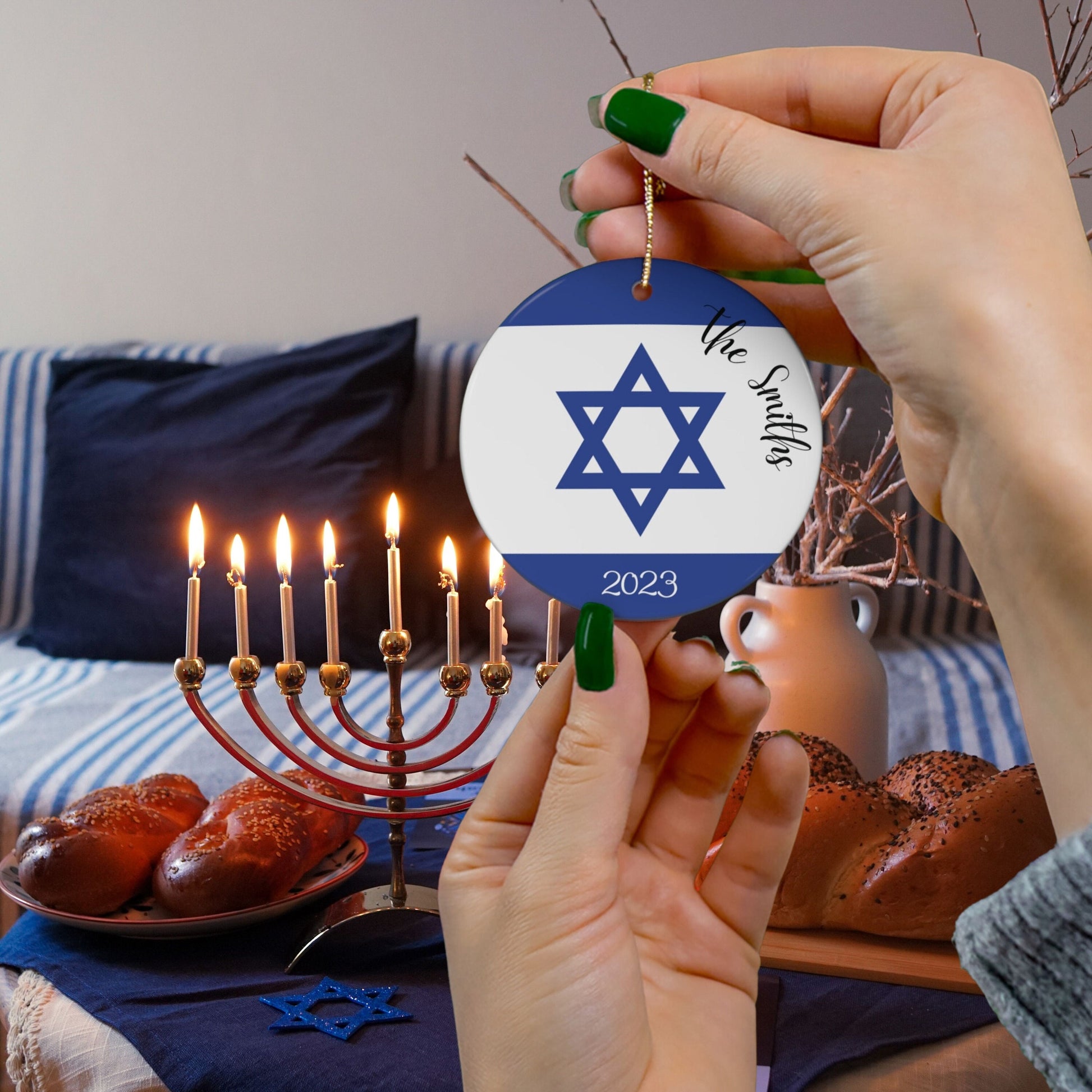 Personalized Israel Flag Ornament, Hanukkah Gift, Israeli Flag, Jewish Gift, Travel Ornament, Israel Decor Gift, Custom Israeli Gift