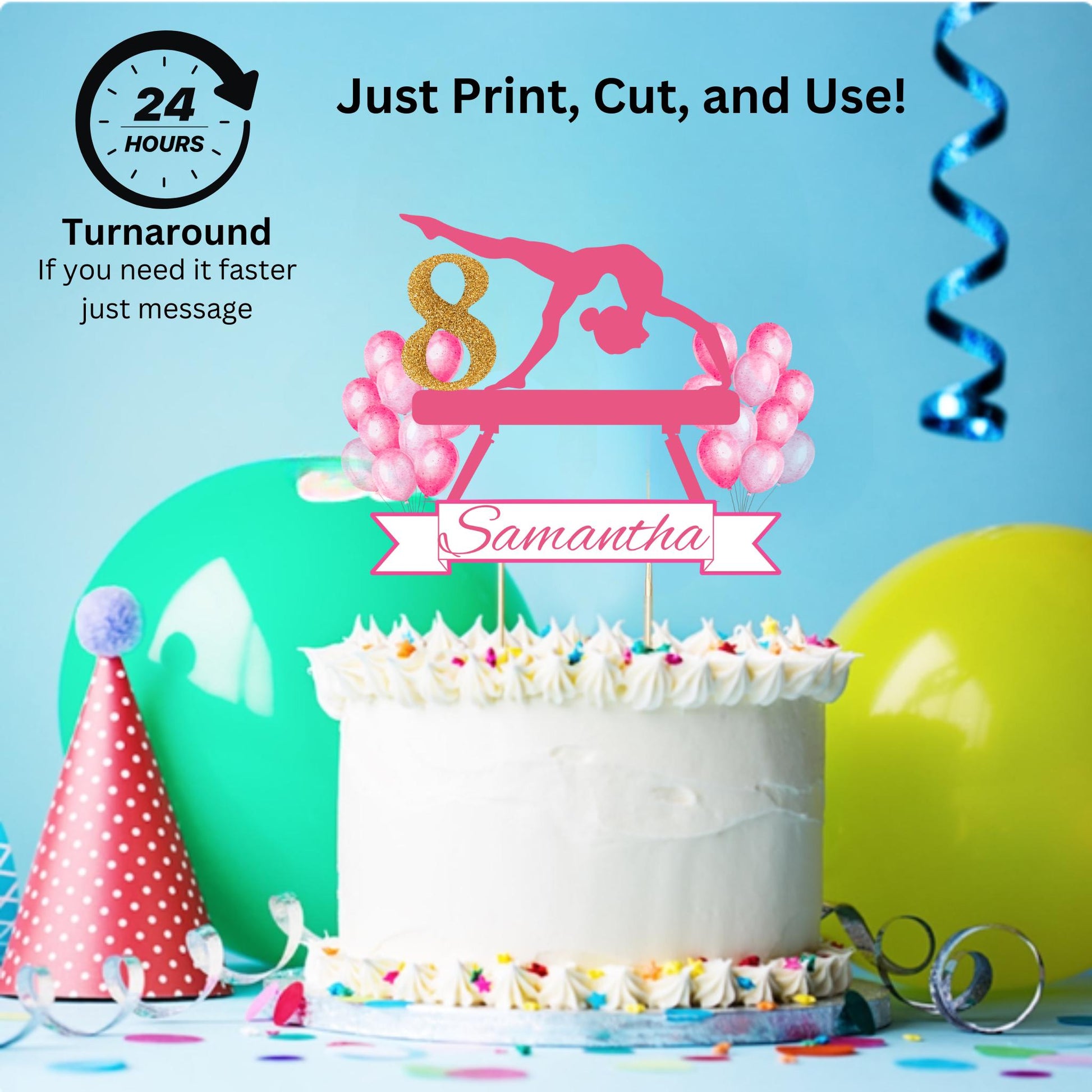 Personalized Gymnastics Birthday Cake Topper, Custom Gymnastics Party Decor