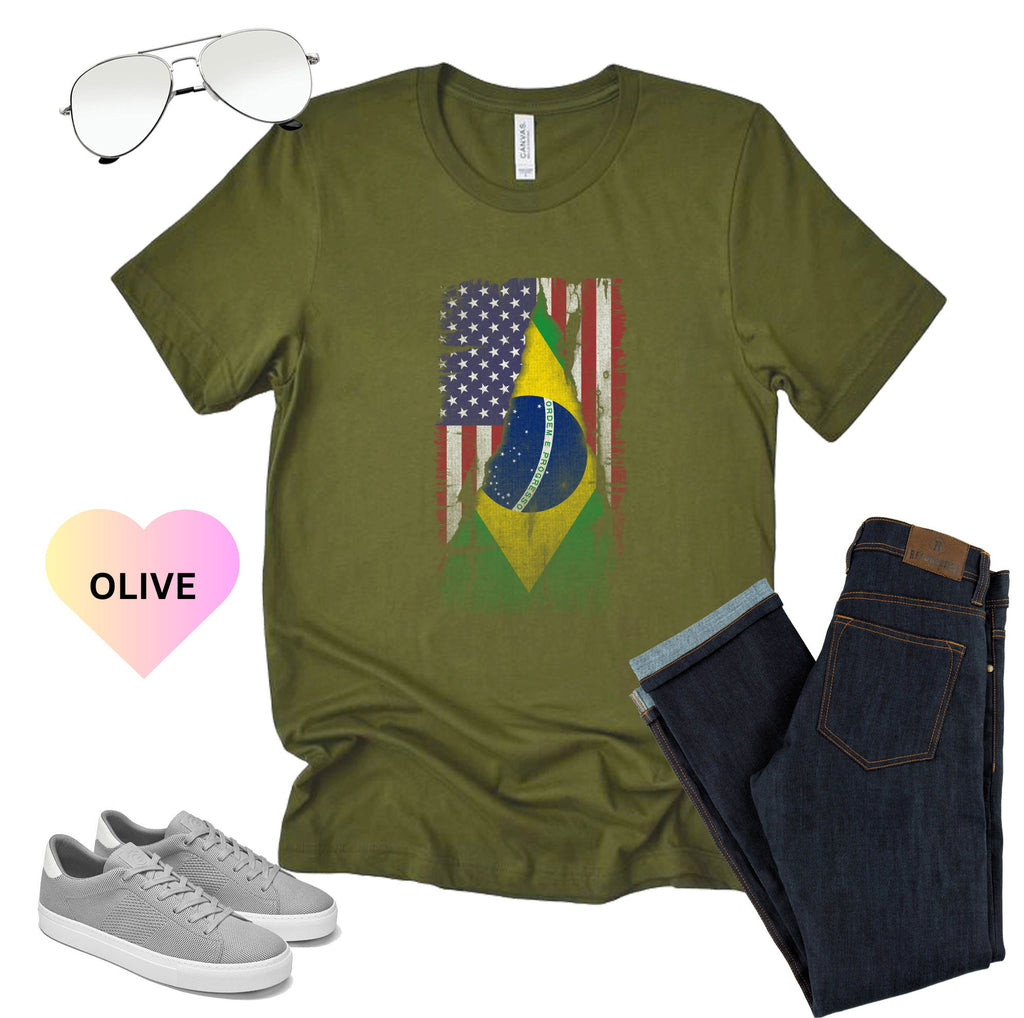 Brazilian Flag American Flag Shirt, Brazil Shirt, Brazilian Roots,Brazilian American Tee, Brasil shirt Brasileira T-Shirt,Gift for Brazilian