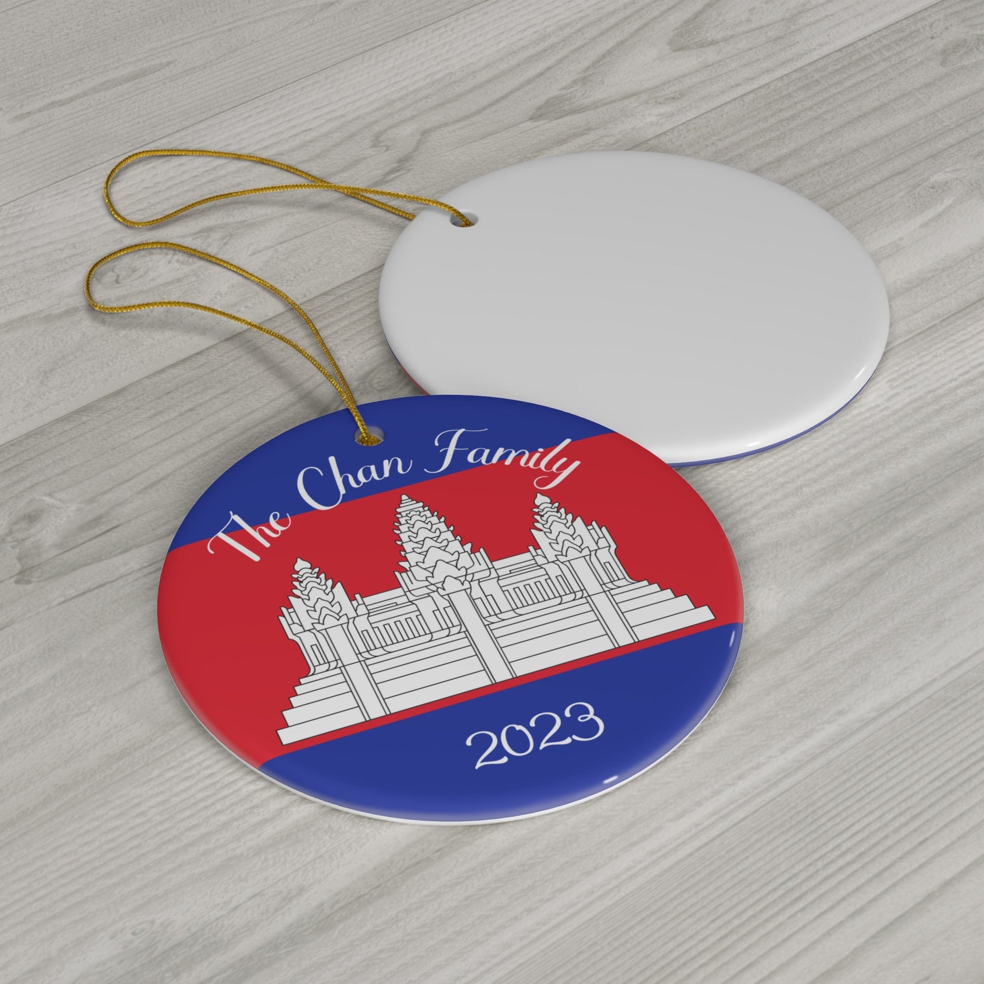 Personalized Cambodia Flag Ornament Christmas Ornament Cambodian Flag Round Porcelain Gift Holiday Decoration World Heritage Travel Themed