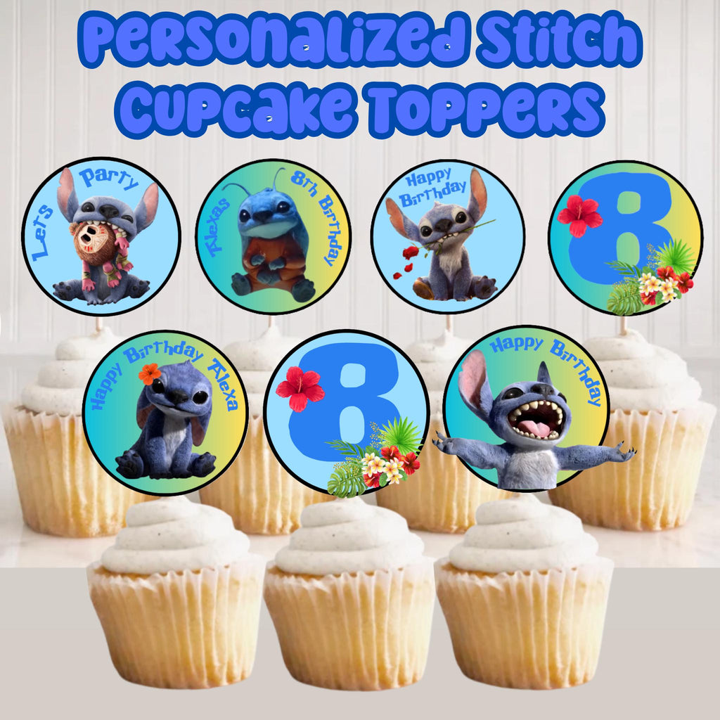 Personalized Stitch Movie Cupcake Toppers, Custom Stitch Birthday Decor, Stitch Party Favors, Stitch Party Supplies, Printable Stitch Topper
