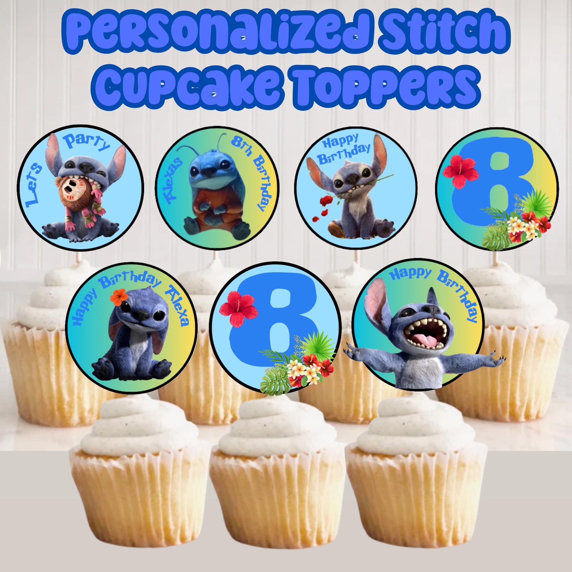 Personalized Stitch Movie Cupcake Toppers, Custom Stitch Birthday Decor, Stitch Party Favors, Stitch Party Supplies, Printable Stitch Topper