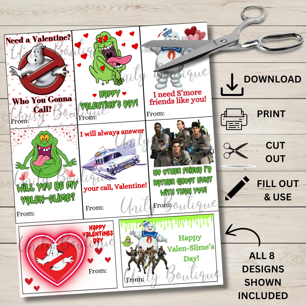 Printable Ghostbusters Valentine Cards, Instant download, Slimer Valentines Cards, Ghostbuster Valentine's Day Classroom Cards