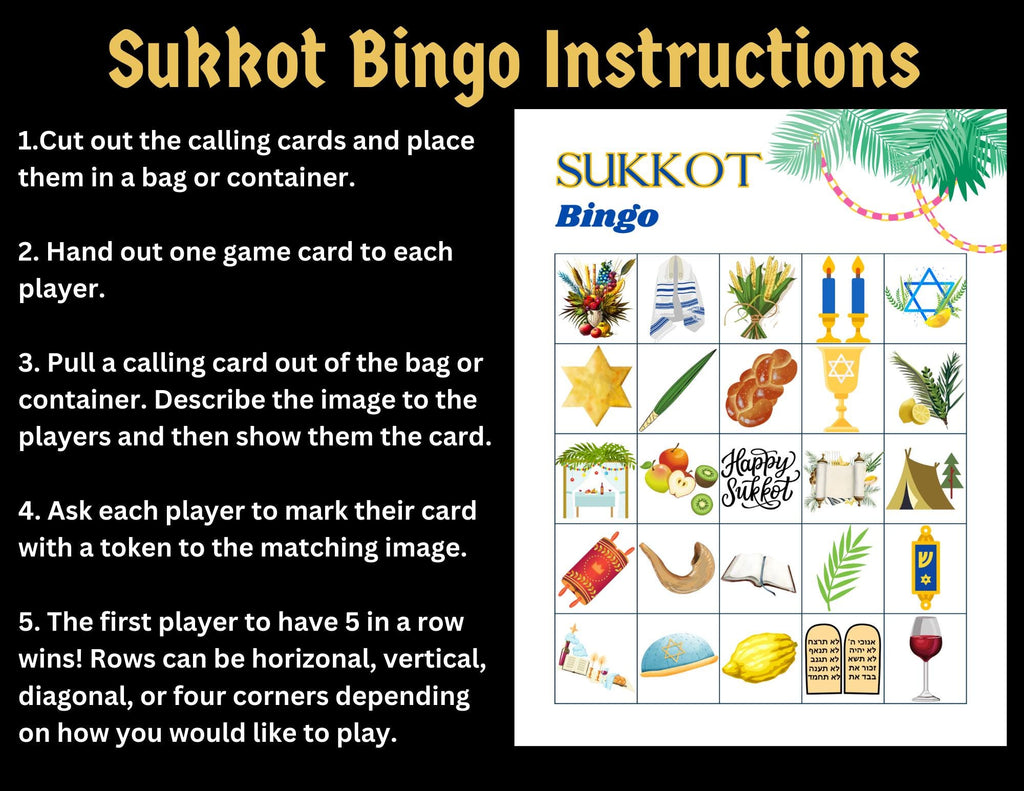 Sukkot Bingo Game, Printable Jewish Sukkot Holiday 20 Bingo Cards, Sukkot Game, Kids SUKKOT Activity, Jewish Printable, Succah Decorations