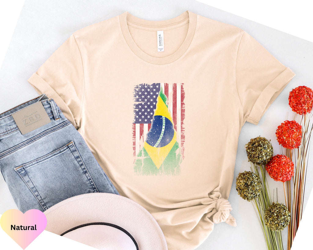 Brazilian Flag American Flag Shirt, Brazil Shirt, Brazilian Roots,Brazilian American Tee, Brasil shirt Brasileira T-Shirt,Gift for Brazilian