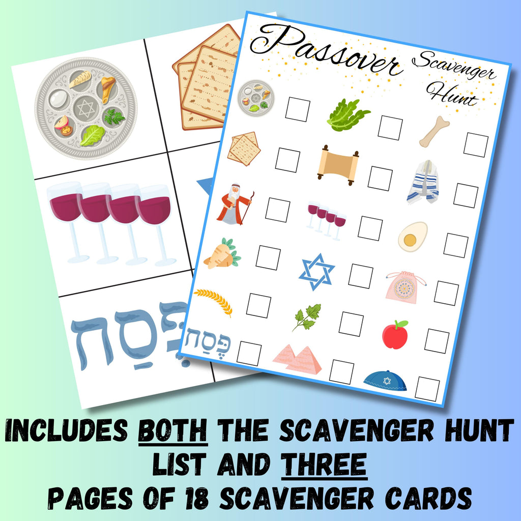 Passover Scavenger Hunt, Passover Game, Jewish Holiday Game, Jewish Scavenger Hunt, Kids Passover Instant Download