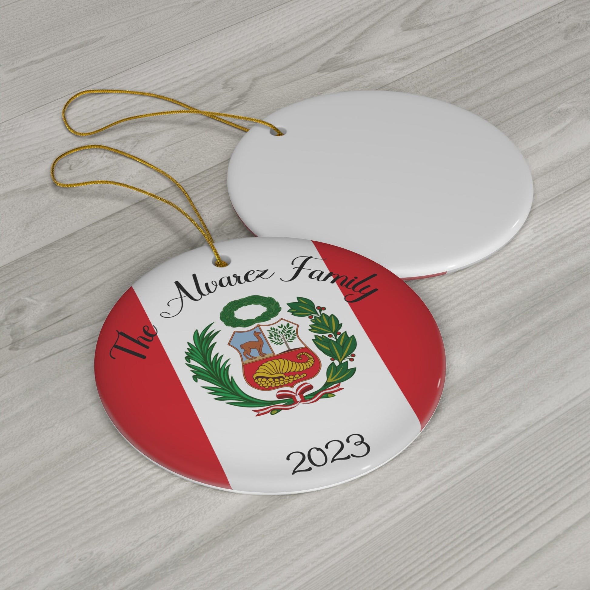 Personalized Peru Ceramic Christmas Ornament Peruvian Flag Round Gift Holiday Decoration South America World Heritage Travel Themed Peru
