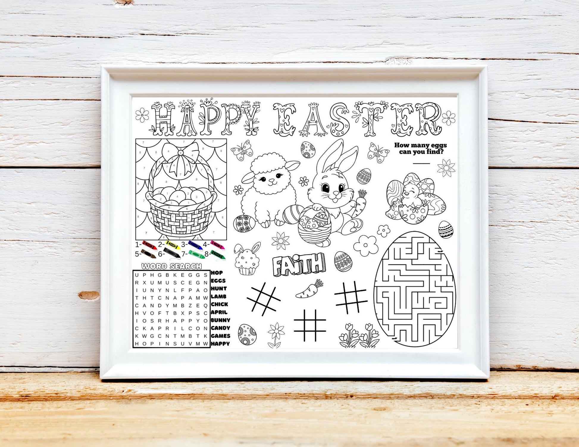 Printable Easter Activity Sheet, Instant Download Easter Placemat, Happy Easter Craft Coloring Page, Sunday School Page, Easter Party Favor