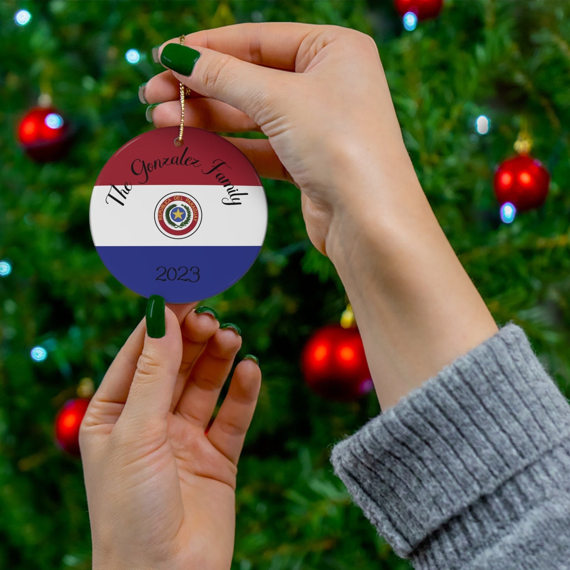 Personalized Paraguay Ceramic Christmas Ornament Paraguayan Flag Inspired Gift Holiday Decoration South America World Heritage Travel Themed