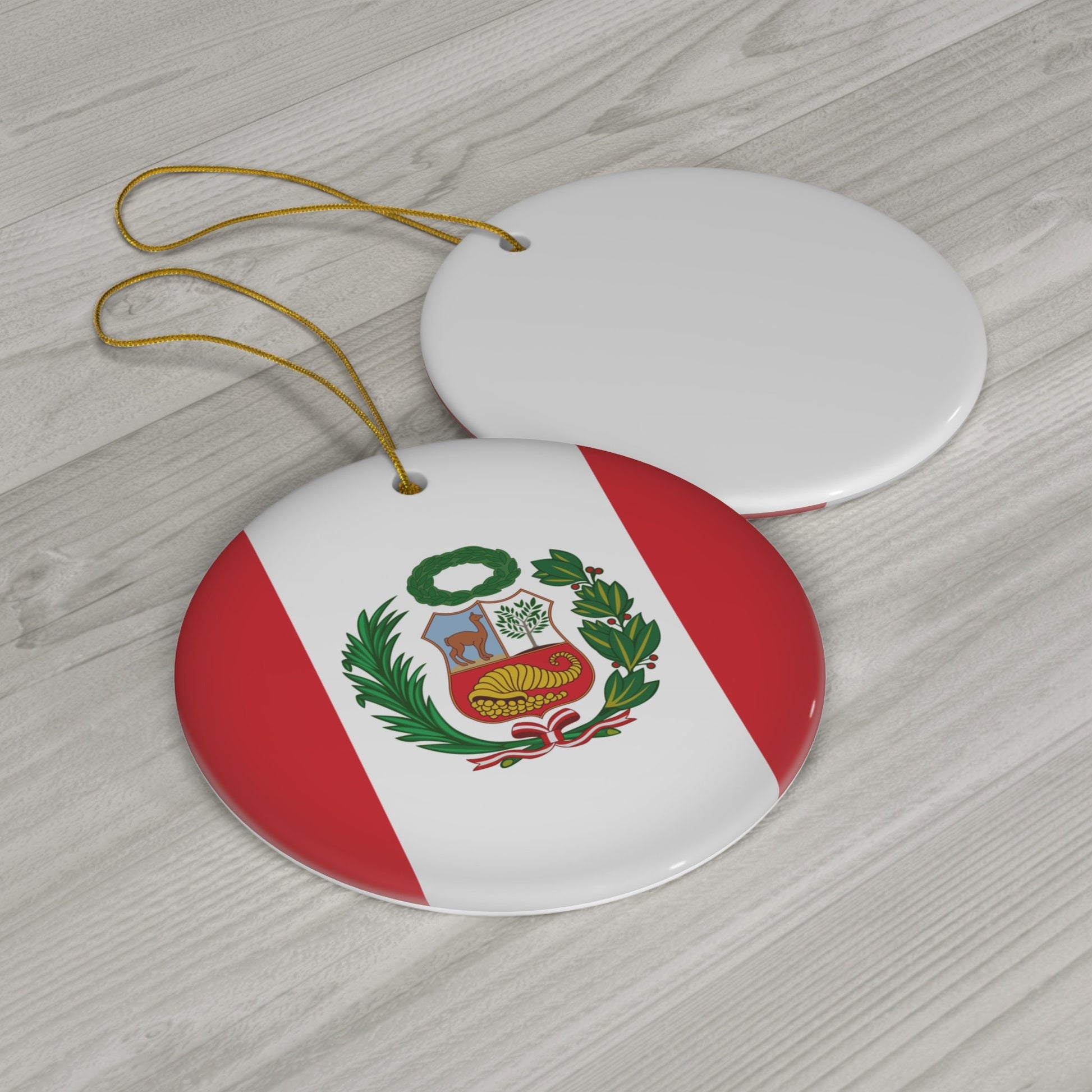 Personalized Peru Ceramic Christmas Ornament Peruvian Flag Round Gift Holiday Decoration South America World Heritage Travel Themed Peru