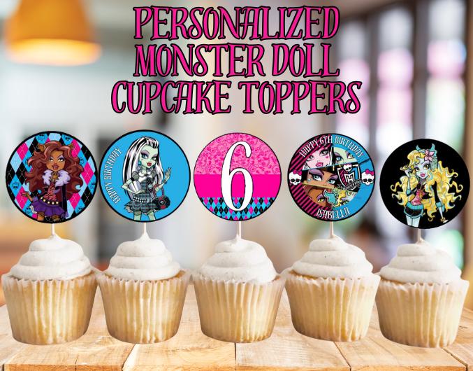 Personalized Monster High Cupcake Toppers, Custom Monster High Doll Theme Party Decor