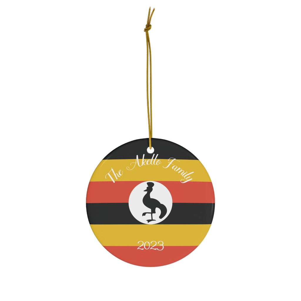 Personalized Uganda Christmas Ornament Ugandan Flag Yellow Red Black Round Ceramic Gift Decoration Holiday World Travel Themed Africa Custom