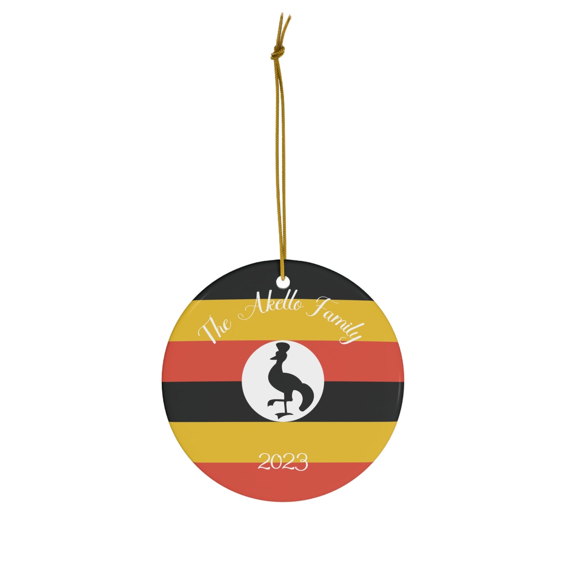 Personalized Uganda Christmas Ornament Ugandan Flag Yellow Red Black Round Ceramic Gift Decoration Holiday World Travel Themed Africa Custom