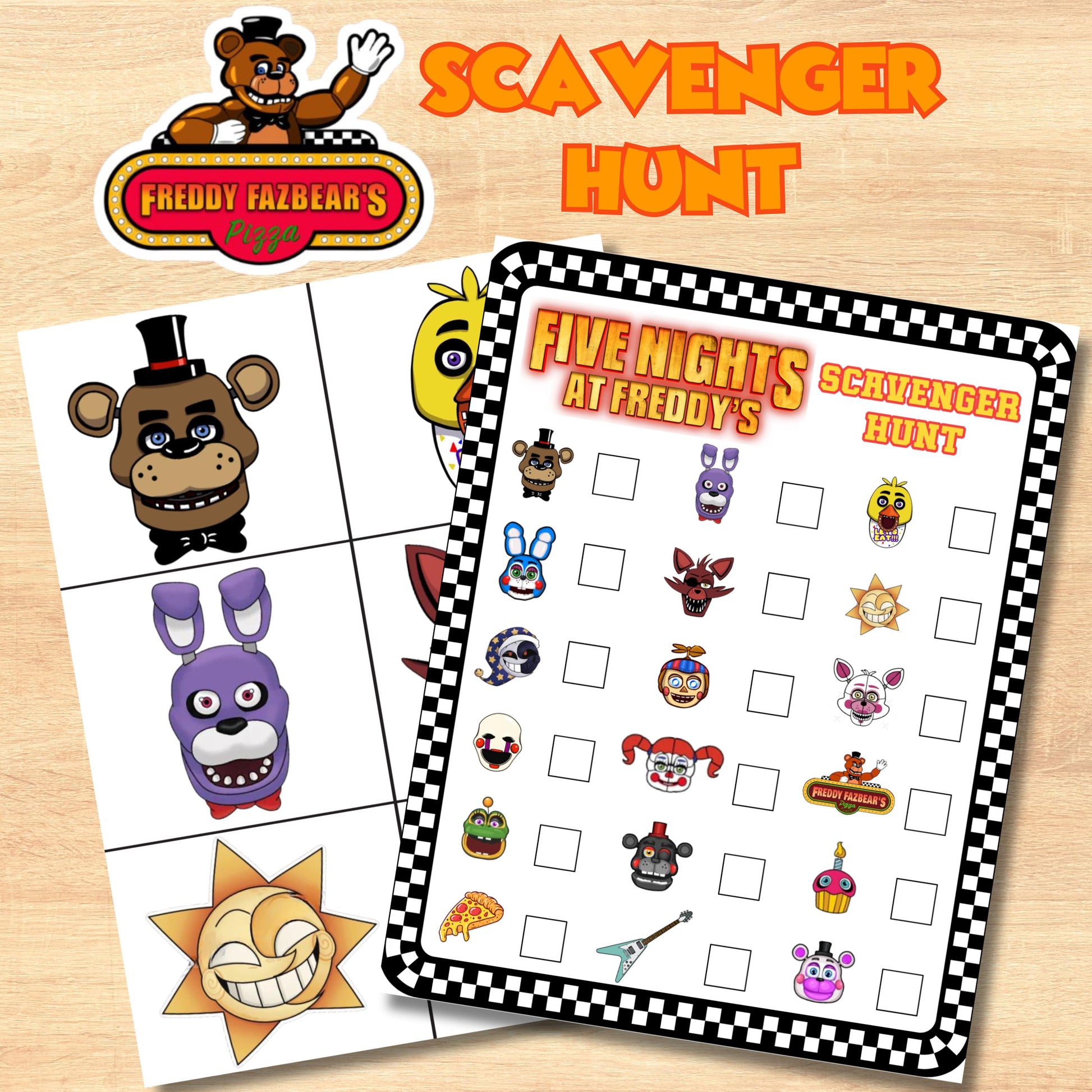 FNAF Scavenger Hunt Game, Printable FNAF Party Game, Freddy Fazbear Scavenger Hunt, FNAF Pizza Party Favors, Five Nights Instant Download