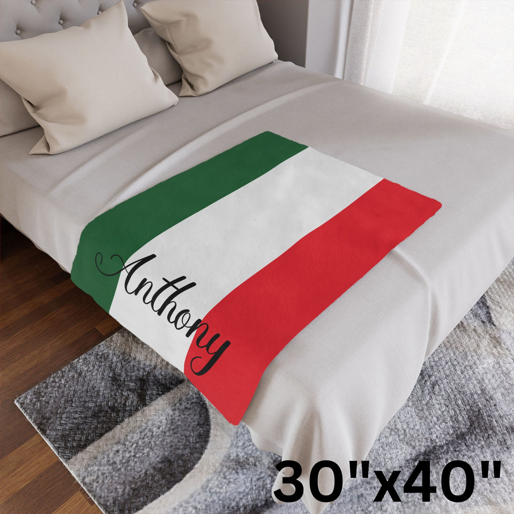 Personalized Italy Flag Blanket, Italian Velveteen Throw, Italian Gifts, Italian Decor, Custom Blanket, Gift for Italian, Italian Flag Gift