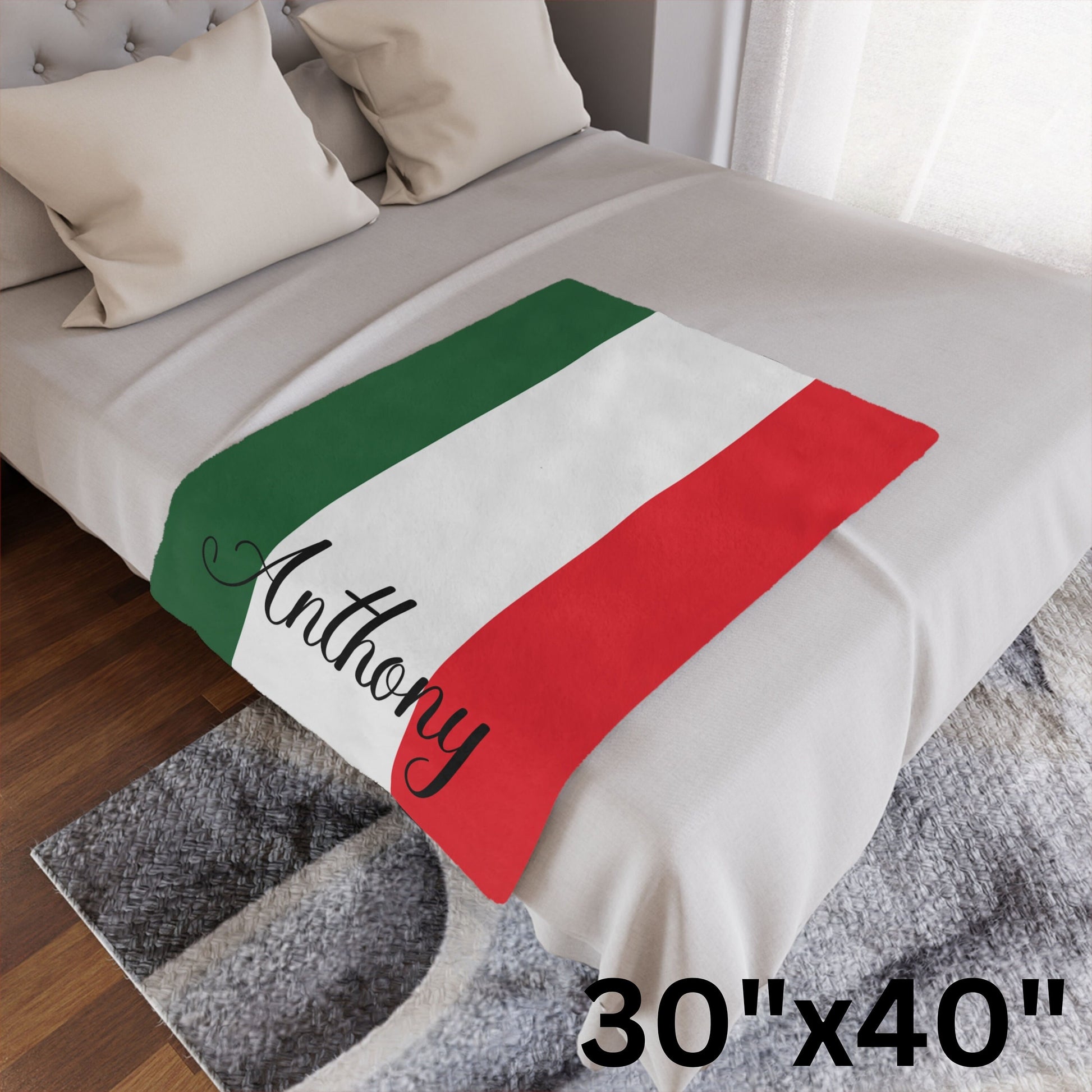 Personalized Italy Flag Blanket, Italian Velveteen Throw, Italian Gifts, Italian Decor, Custom Blanket, Gift for Italian, Italian Flag Gift