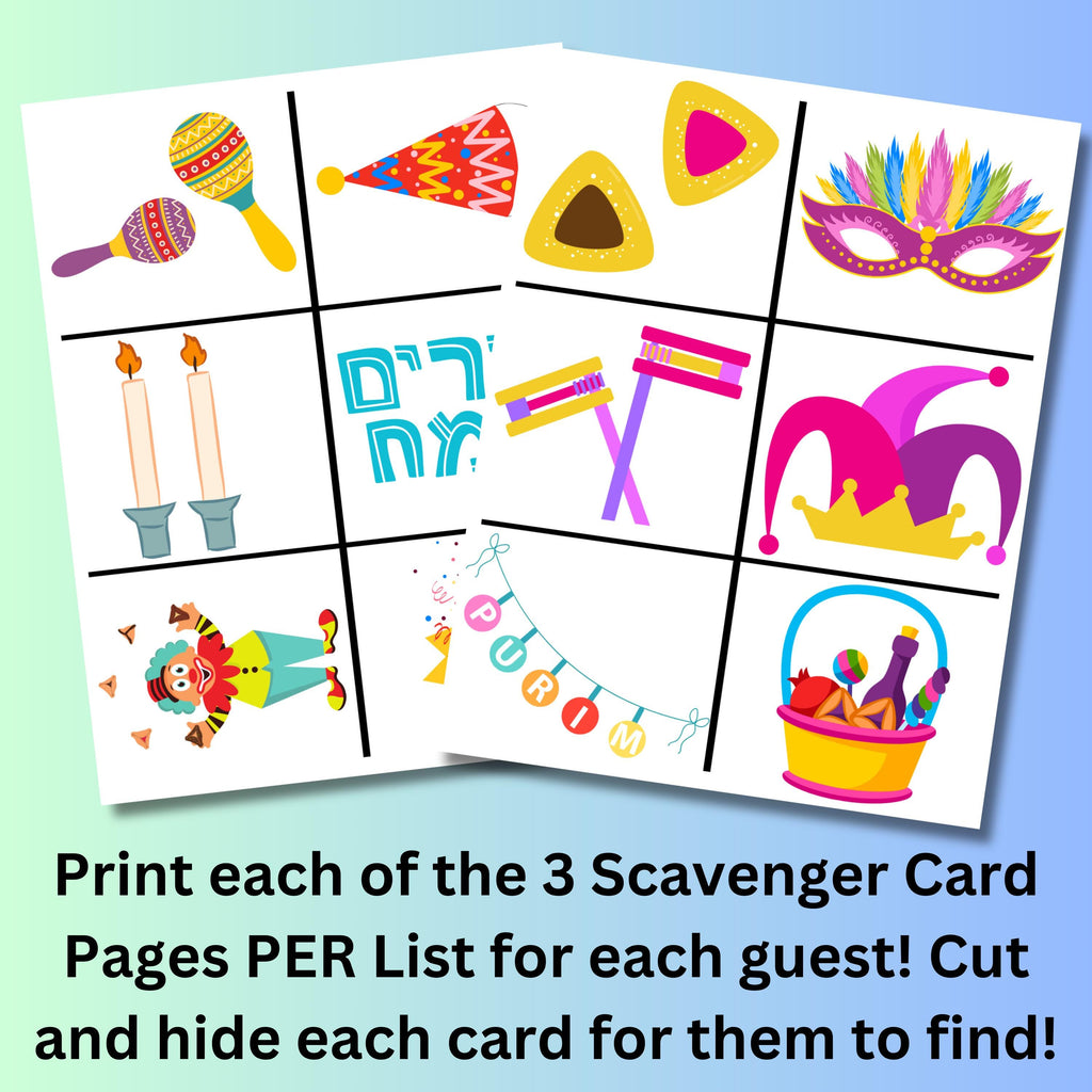 Purim Printable Scavenger Hunt, Purim Party Game, Instant Download, Jewish Purim Game, Purim Learning, Kids Purim, Purim Activities for Kids