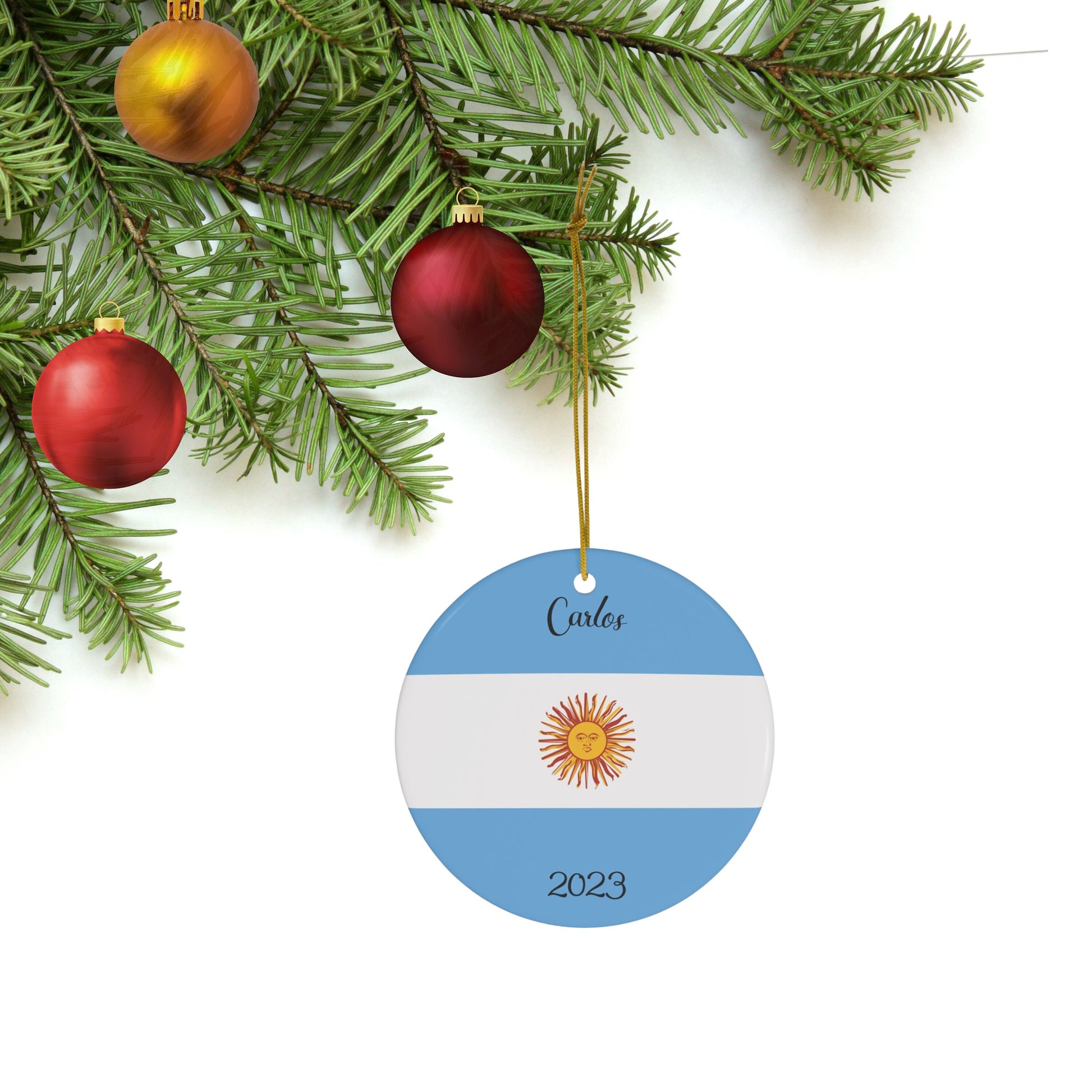 Personalized Argentina Ceramic Christmas Ornament Argentinean Argentine Flag Porcelain Gift Holiday Decoration World Heritage Travel Themed