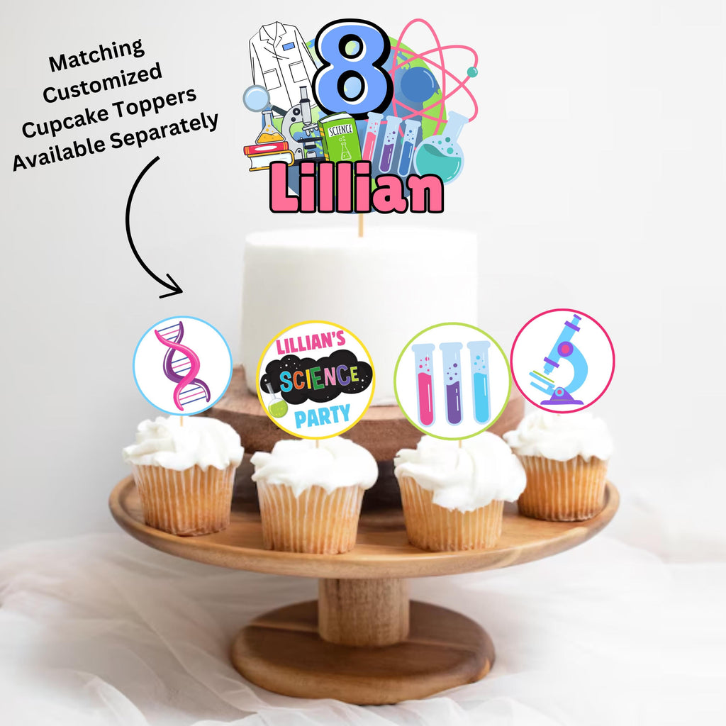 Personalized Science Birthday Theme Cake Topper, STEM Party Decor