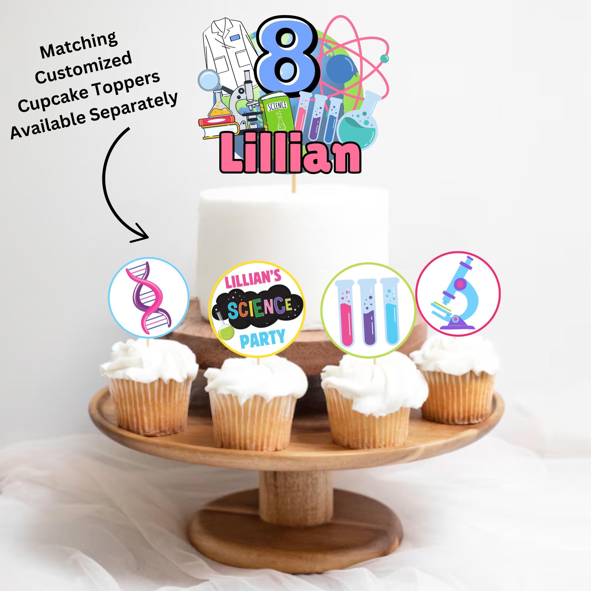 Personalized Science Birthday Theme Cake Topper, STEM Party Decor