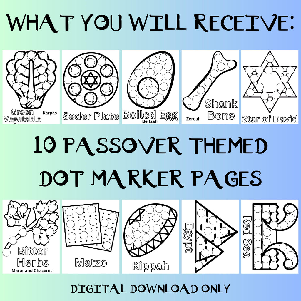 Passover Do A Dot Activity Pages, Passover Themed Coloring Pages, Kids Passover Activity, Pesach Coloring PDF, Passover Printables, Jewish