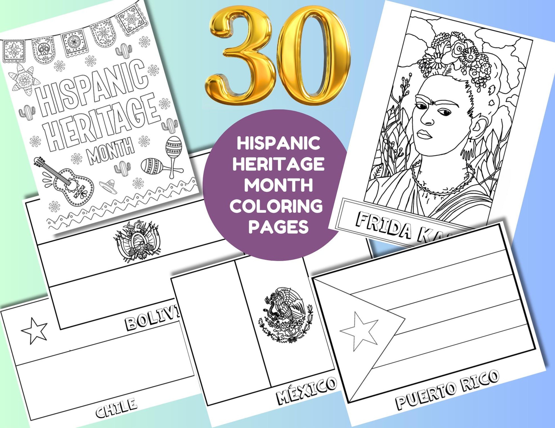 Hispanic Heritage Month Coloring Pages, Spanish Speaking Countries, Latino Leaders Classroom Decor, Latino Heritage Month Flags Coloring