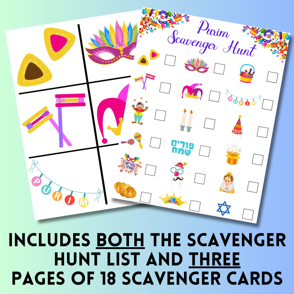 Purim Printable Scavenger Hunt, Purim Party Game, Instant Download, Jewish Purim Game, Purim Learning, Kids Purim, Purim Activities for Kids