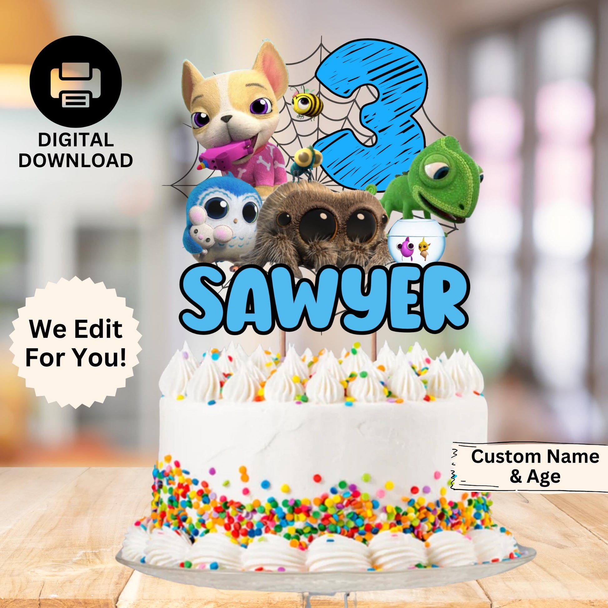 Personalized Lucas the Spider Cake Topper, Custom Lucas the Spider & Friends Party Decoration