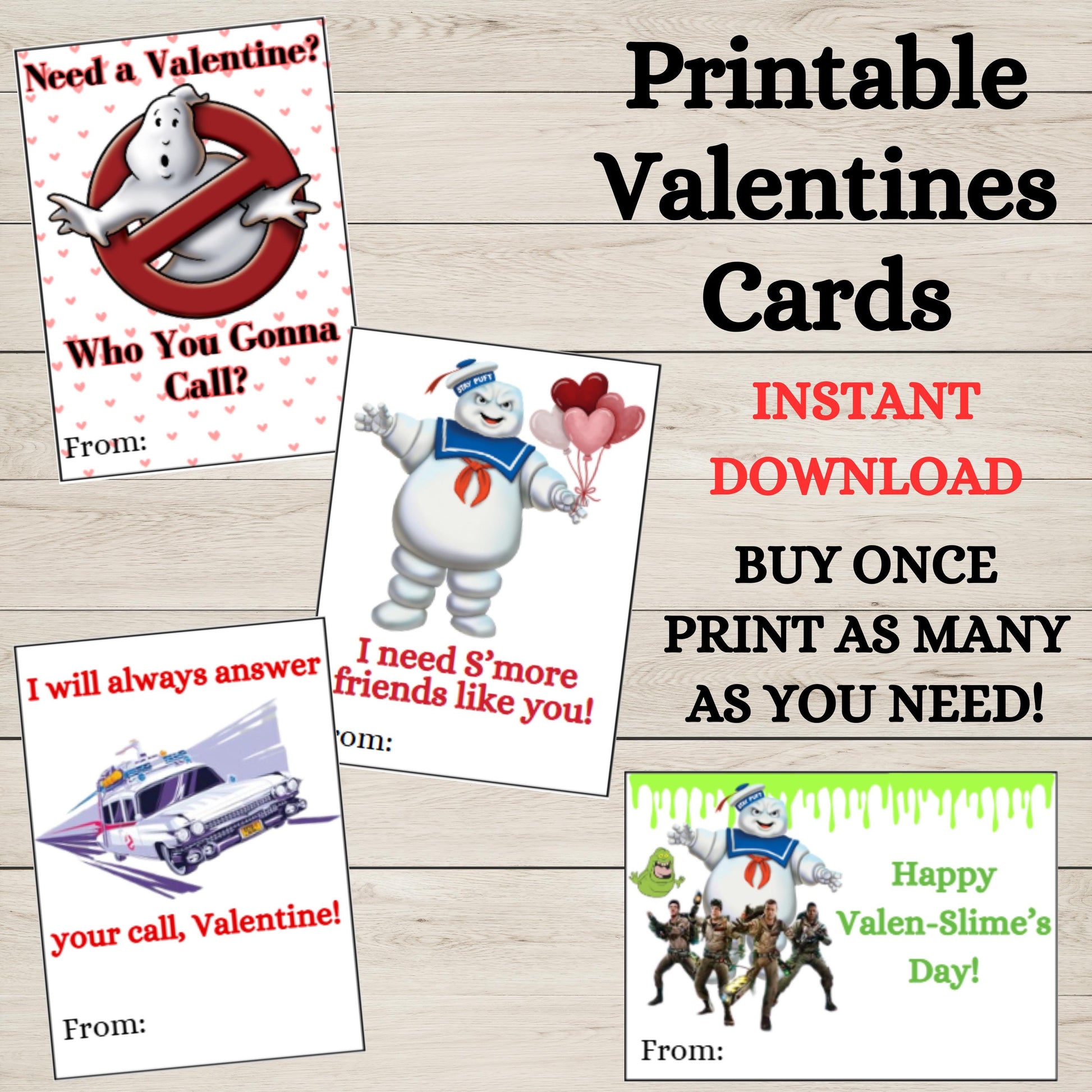 Printable Ghostbusters Valentine Cards, Instant download, Slimer Valentines Cards, Ghostbuster Valentine's Day Classroom Cards