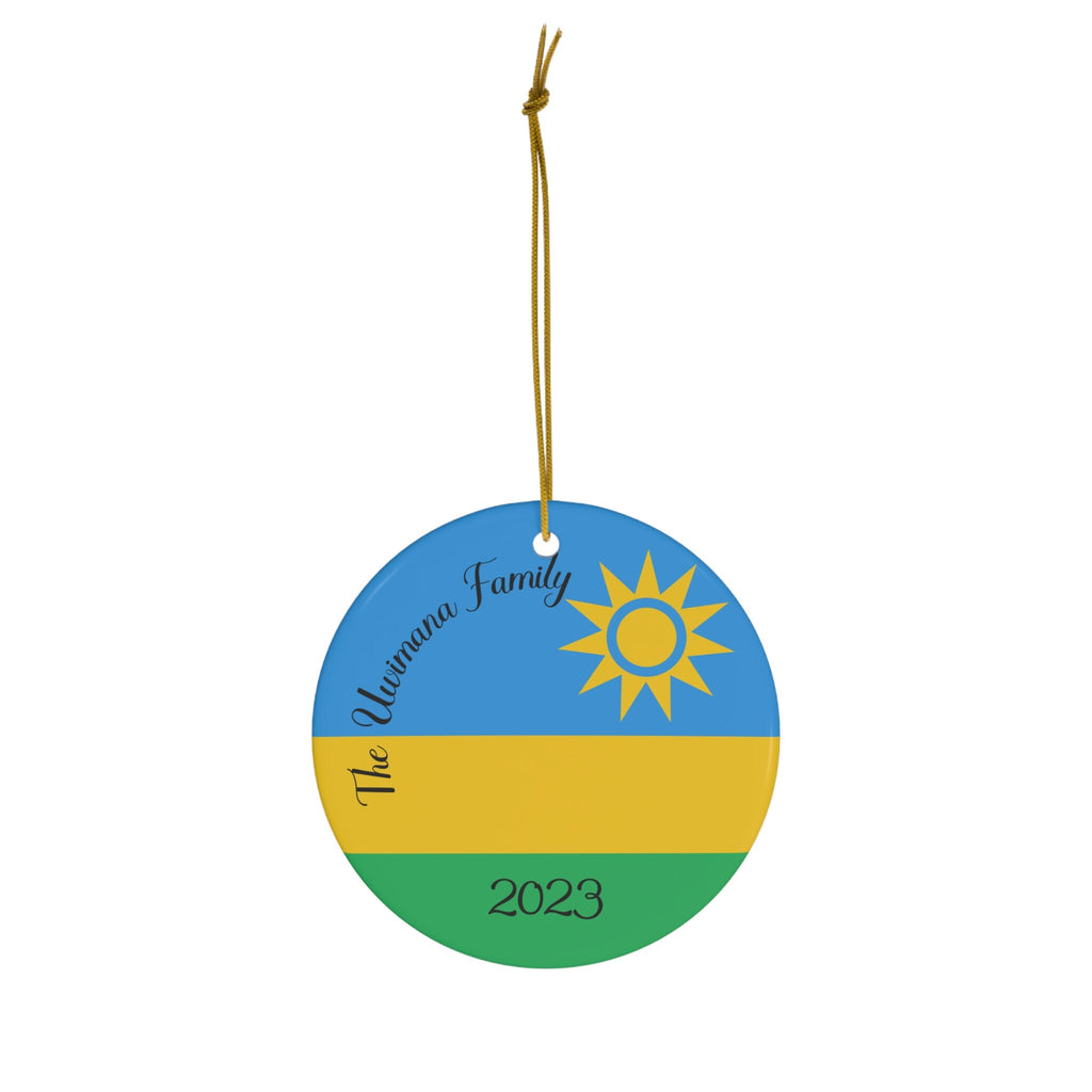 Personalized Rwanda Christmas Ornament Rwandan Flag Kigali Africa Blue Green Yellow World Travel Gift  Round Ceramic African Christmas Decor