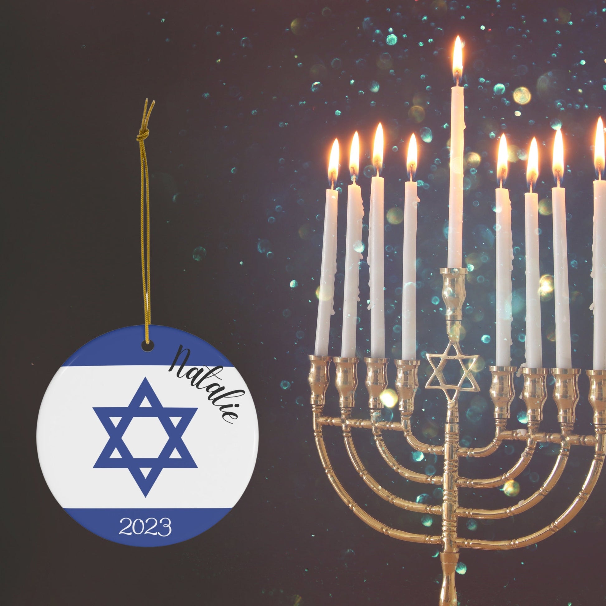 Personalized Israel Flag Ornament, Hanukkah Gift, Israeli Flag, Jewish Gift, Travel Ornament, Israel Decor Gift, Custom Israeli Gift