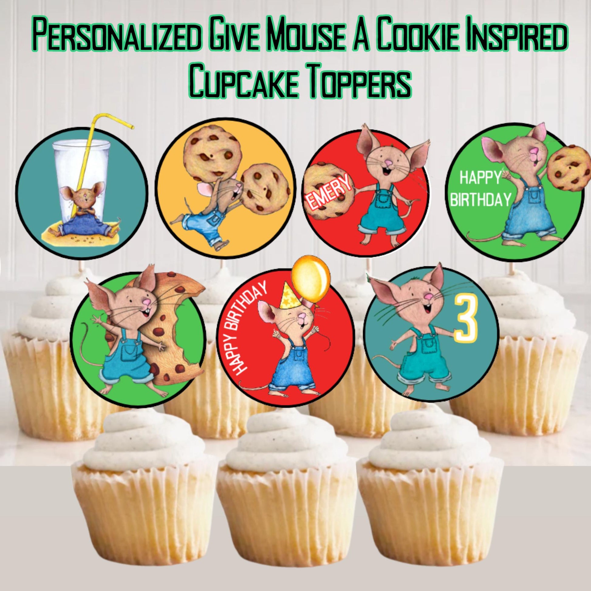 Personalized Give Mouse A Cookie Cupcake Toppers, Give A Mouse A Cookie Storybook Party Theme Decoration