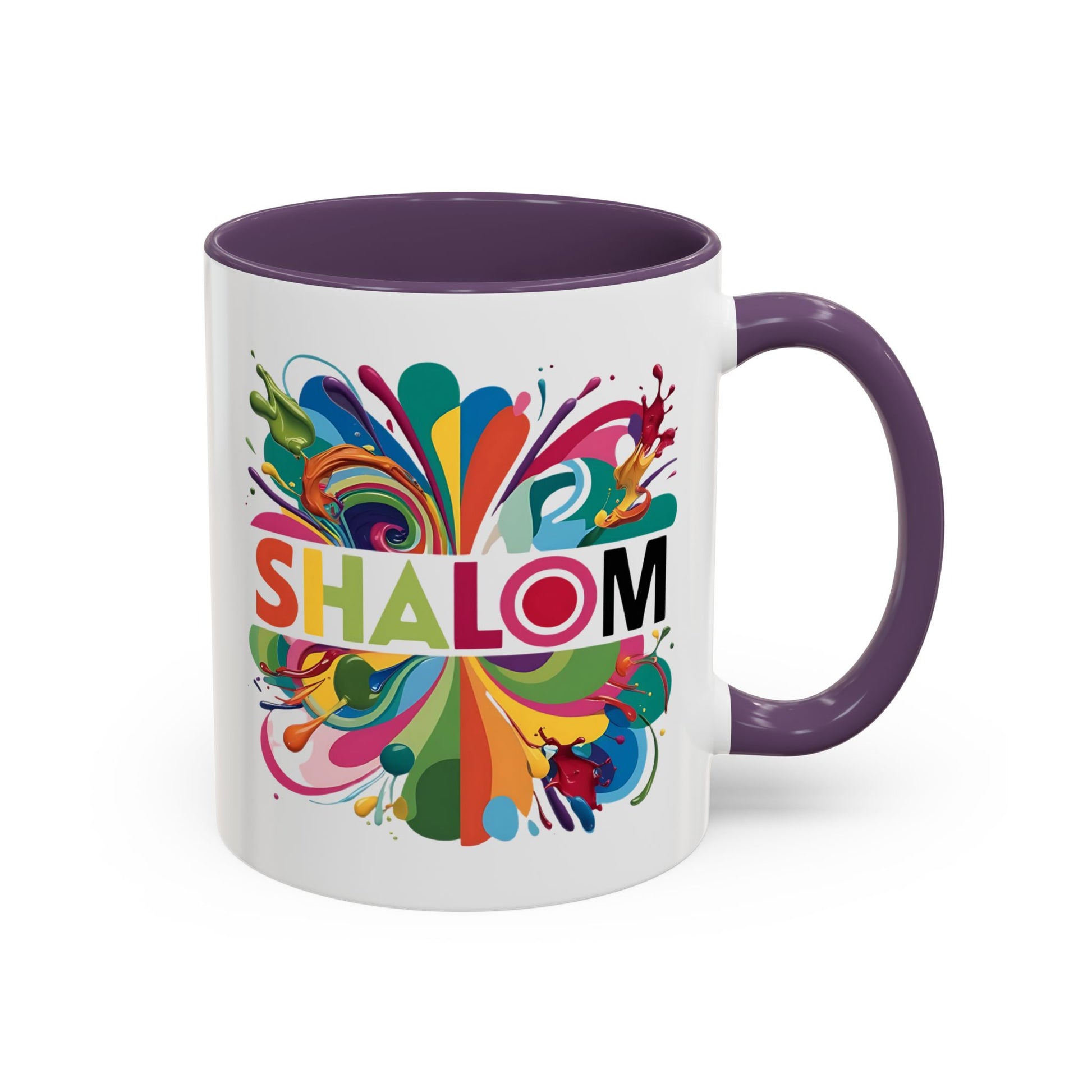 Paint Splatter Shalom Coffee Mug, Jewish Gift, Peaceful Hebrew Tea Cup, Colorful Ceramic Judaica, Hanukkah Kitchen Decor, Birthday Present