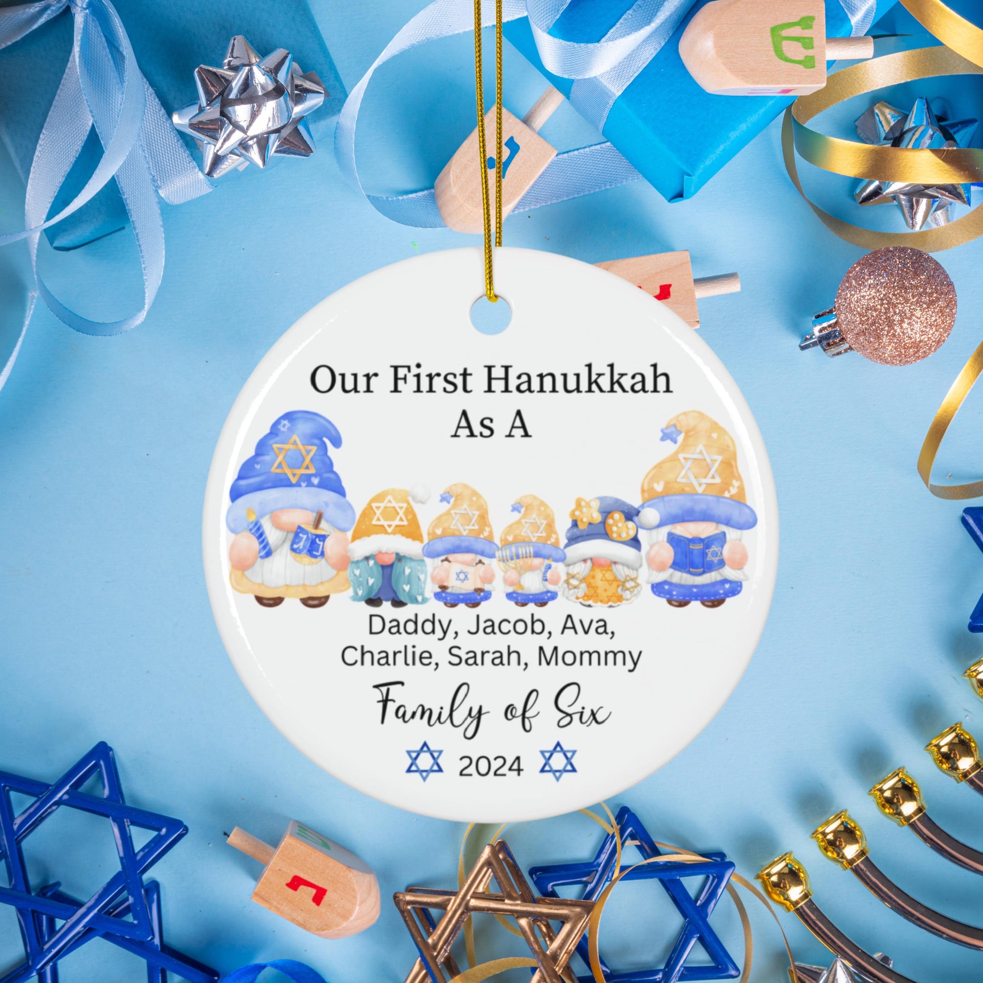Our First Hanukkah Personalized Ornament, 2024, Family of 3 Hanukkah Ornament, Babys 1st Hanukkah, Hanukkah Gift, Hanukkah Family Ornament