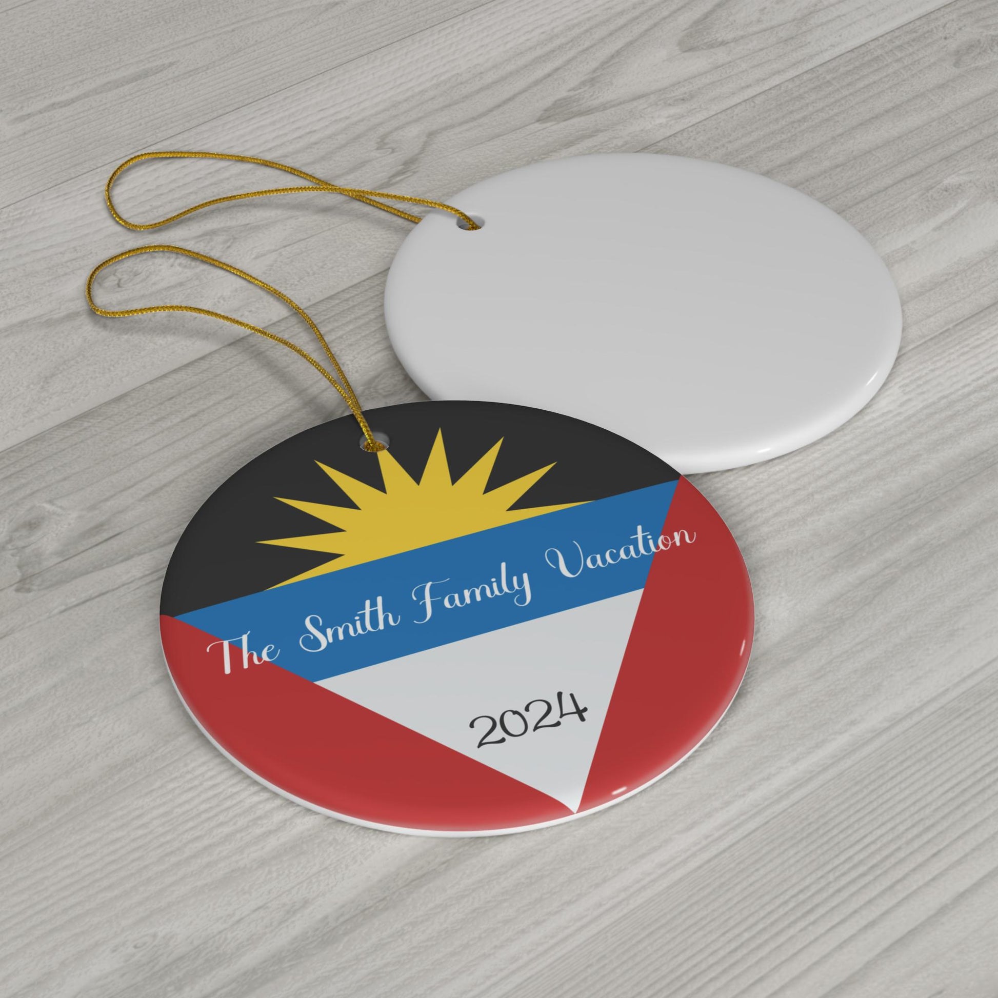 Personalized Antigua & Barbuda Ceramic Ornament, Holiday Decorations, Antigua and Barbuda Flag, Caribbean, World Travel, Vacation Souvenir