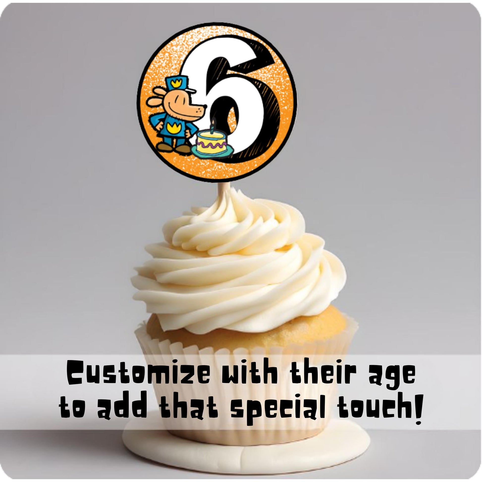 Personalized Dog Man Birthday Cupcake Toppers, Dogman Party Supplies, Custom Dog Man Birthday Decor