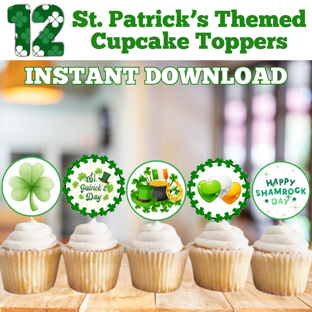 St. Patricks Day Cupcake Toppers, Shamrock Cupcake Toppers, Printable St Pattys Party Decor, St Patrick's  Favors & Labels