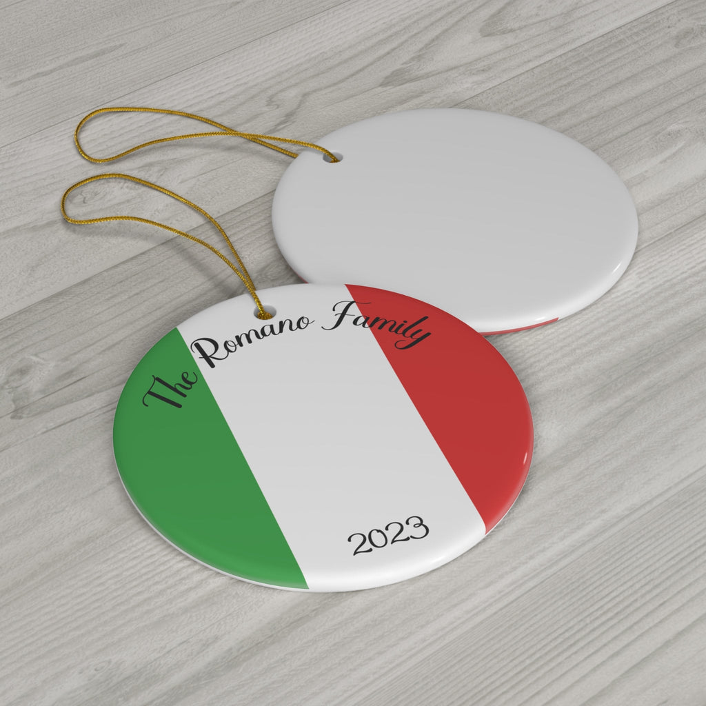 Personalized Italy Ceramic Christmas Ornament Italian Flag Inspired Round Porcelain Gift Holiday Decoration Italia World Travel Decor Gift