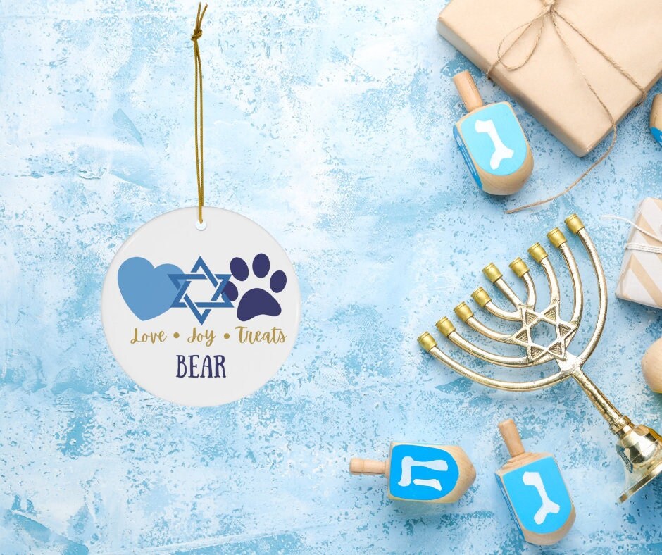 Personalized Hanukkah Gift for Dog Lover, Funny Dog Gift Ideas, Jewish Holiday Decoration, Star David, Paw Print, Cat Ornament, Jewish Gift