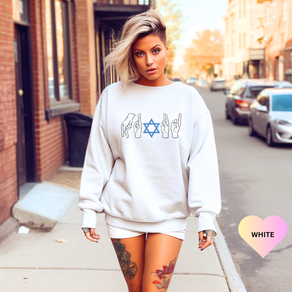 Jewish Pride Sweater ASL Shirt Jewish Sign Language Sweatshirt Proud Jewish Sweatshirt Star David Judaica Gifts Am Yisrael Chai Deaf Pride