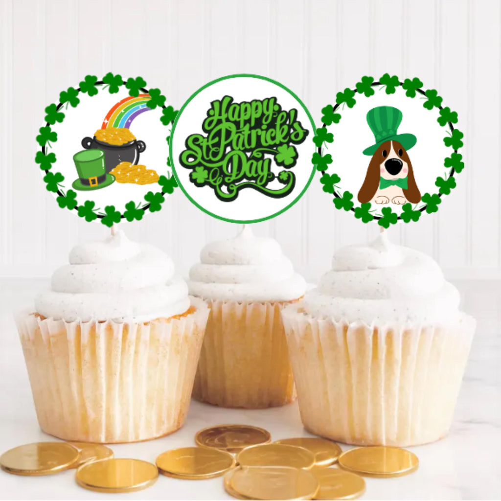 St. Patricks Day Cupcake Toppers, Shamrock Cupcake Toppers, Printable St Pattys Party Decor, St Patrick's  Favors & Labels