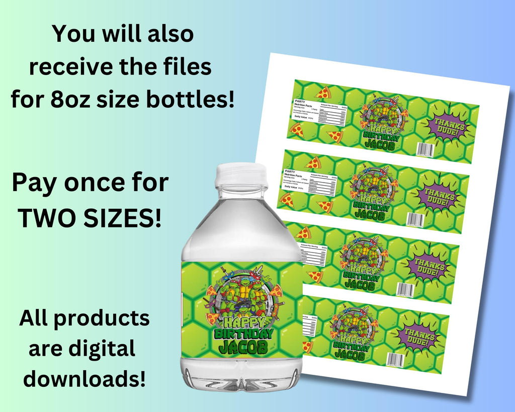 Personalized Teenage Ninja Turtle Water Bottle Labels, Custom Teenage Mutant Ninja Turtle Party Decorations