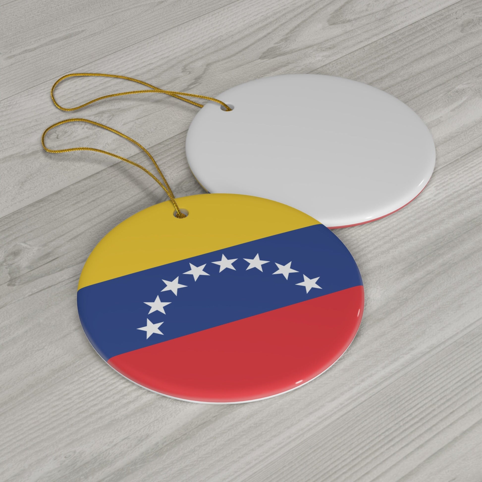 Personalized Venezuela Venezuelan Flag Inspired Yellow Red Blue White Round Ceramic Christmas Ornament Gift Decoration Holiday World Travel