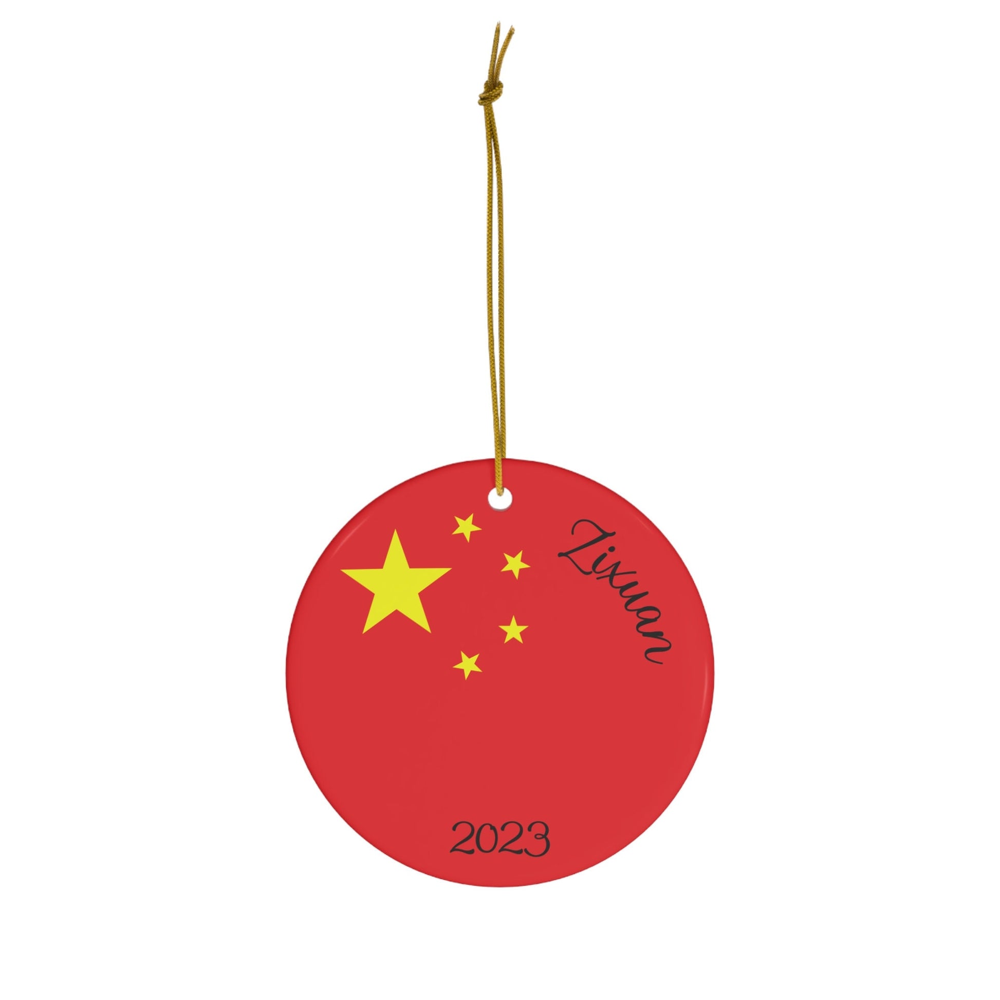 Personalized China Ceramic Christmas Ornament Chinese Flag Gift Holiday Decoration Asia World Heritage Travel Themed Red Round Chinese Decor