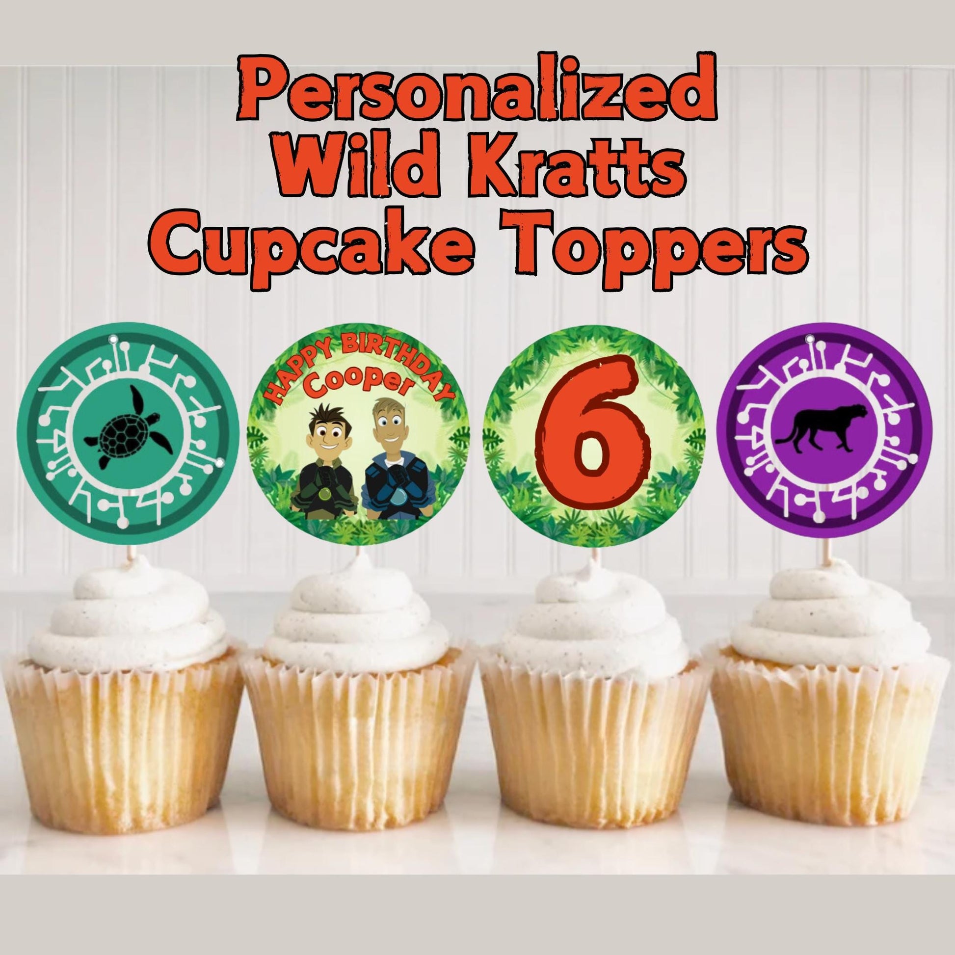 Personalized Wild Kratts Cupcake Toppers, Creature Power Discs Cupcake Toppers, Custom Wild Kratts Party Decor